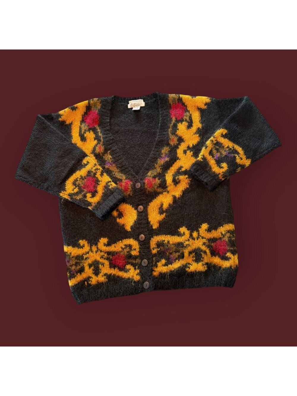 Gallagher Vintage Mohair Hand Knit Baroque Whimsigoth Chunky Cardigan M